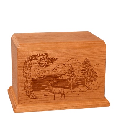 Elk Individual Mahogany Wood Urn