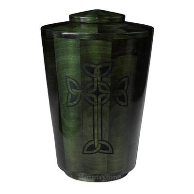 Emerald Celtic Cross Wood Urn