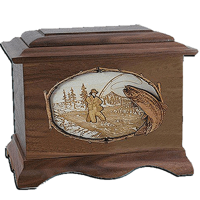 Fisherman Walnut Cremation Urn For Two
