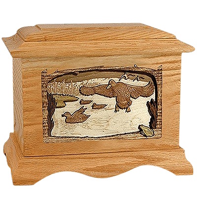 Flying Ducks Oak Cremation Urn For Two