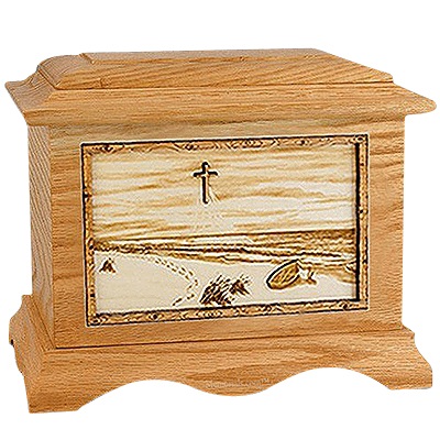 Footprints Oak Cremation Urn for Two