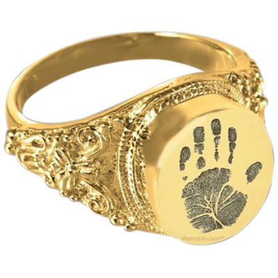 Filigree 14k Gold Cremation Print Ring