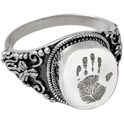 Filigree 14k White Gold Cremation Print Ring