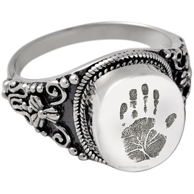 Filigree Sterling Cremation Print Ring