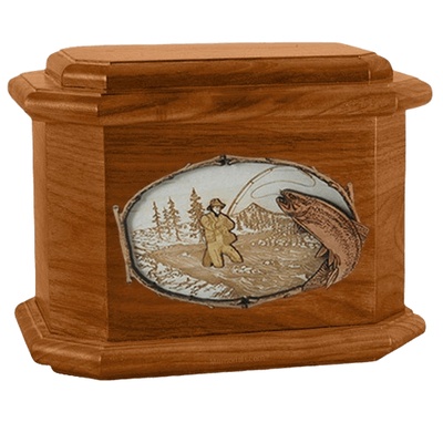 Fly Fishing Mahogany Octagon Cremation Urn