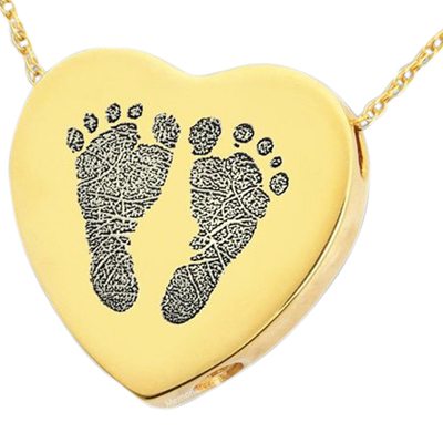 Foot Prints 14k Gold Cremation Keepsake