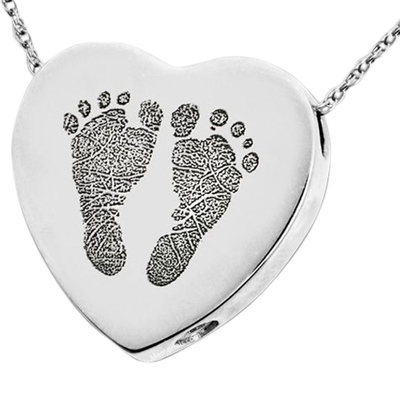 Foot Prints 14k White Gold Cremation Keepsake