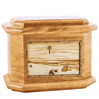 Footprints Oak Octagon Cremation Urn