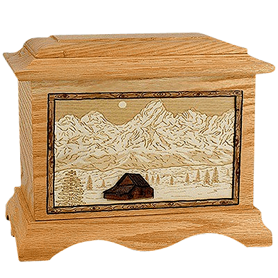 Grand Tetons Oak Cremation Urn For Two