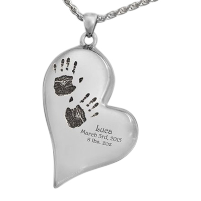 Graceful Heart 14k White Gold Cremation Print Keepsake