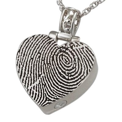 Grand Heart 14k White Gold Cremation Print Keepsake