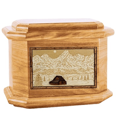 Grand Tetons Oak Octagon Cremation Urn