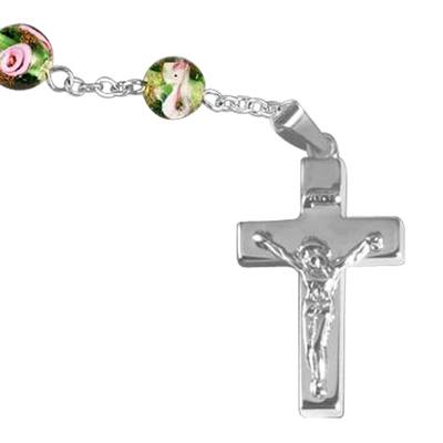 Green Crystal Silver Cremation Rosary