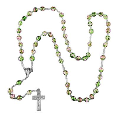 Green Crystal Silver Cremation Rosary