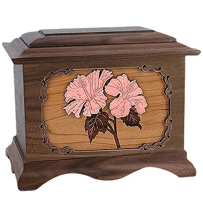 Hibiscus Walnut Cremation Urn For Two