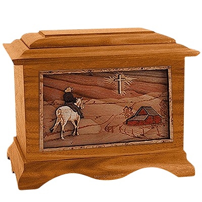 Horse & Cross Mahogany Cremation Urn for Two