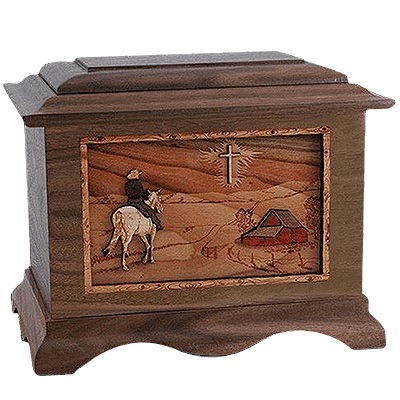 Horse & Cross Walnut Cremation Urn For Two