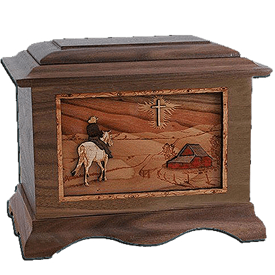 Horse & Cross Walnut Cremation Urn For Two