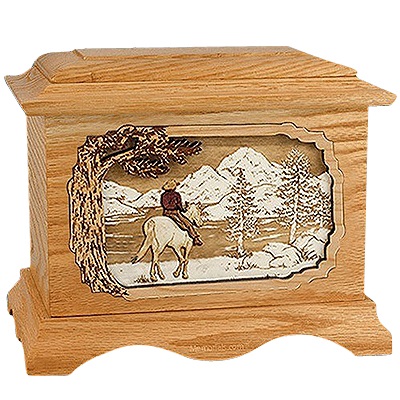 Horse & Lake Oak Cremation Urn for Two