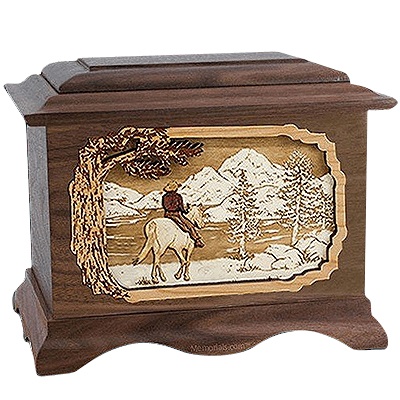 Horse & Lake Walnut Cremation Urn For Two