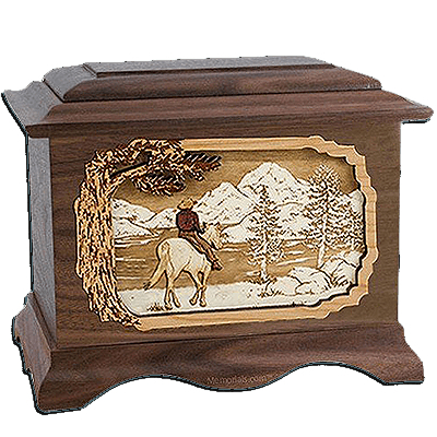 Horse & Lake Walnut Cremation Urn For Two