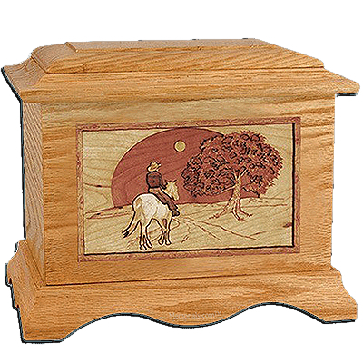 Horse & Moon Oak Cremation Urn for Two