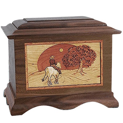 Horse & Moon Walnut Cremation Urn For Two