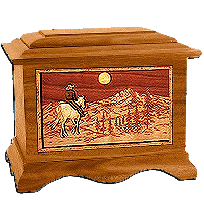 Horse & Mountain Mahogany Cremation Urn for Two