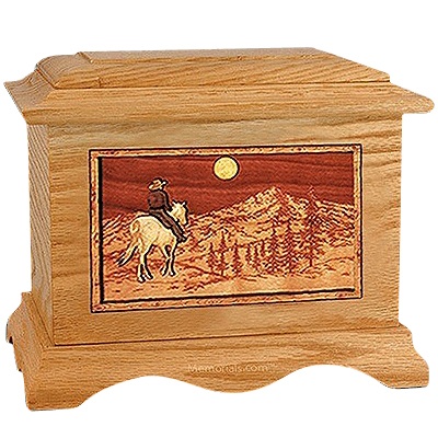 Horse & Mountain Oak Cremation Urn for Two
