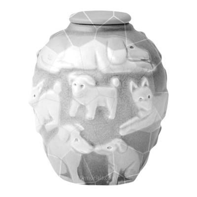 Happy Dog White Crackle Cremation Urn