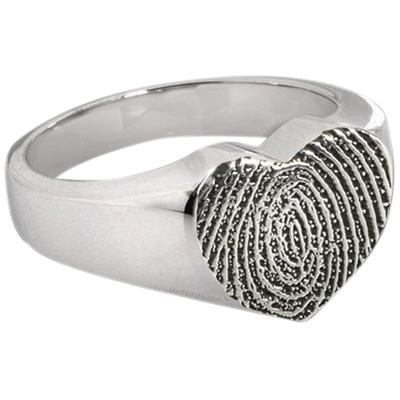 Heart 14k White Gold Cremation Print Ring