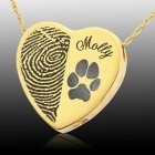 Heart Name & Paw 14k Gold Print Cremation Keepsake