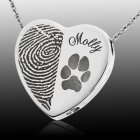 Heart Name & Paw 14k White Gold Print Cremation Keepsake