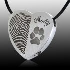 Heart Name & Paw Stainless Print Cremation Keepsake