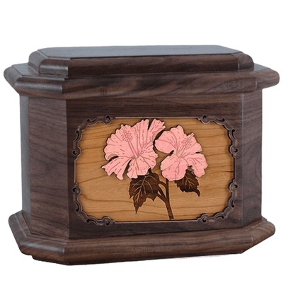 Hibiscus Walnut Octagon Cremation Urn