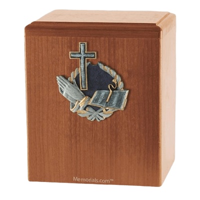 Praying Cross Light Cherry Cremation Urn