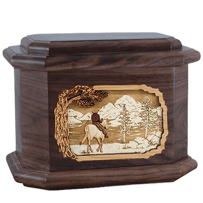 Horse & Lake Walnut Octagon Cremation Urn