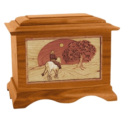 Horse & Moon Mahogany Cremation Urn