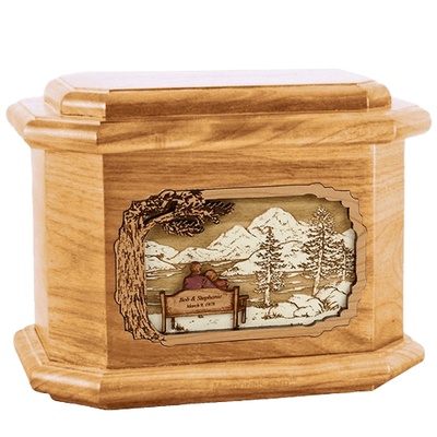 Love Birds Oak Octagon Cremation Urn