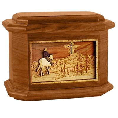 Last Horse Ride Mahogany Octagon Cremation Urn