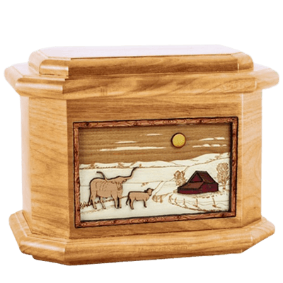 Longhorn Oak Octagon Cremation Urn