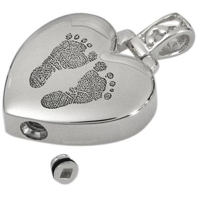 Lovely Heart 14k White Gold Cremation Print Keepsake