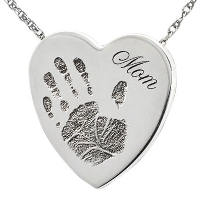 Loving Heart 14k White Gold Cremation Print Keepsake