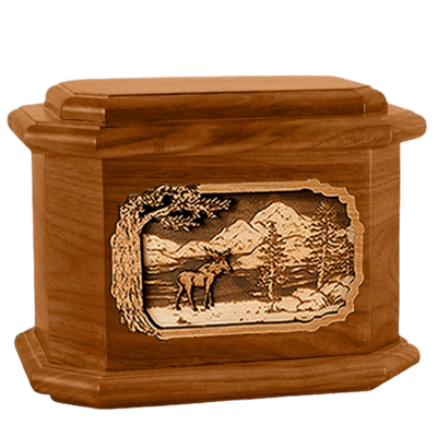 Moose Mahogany Octagon Cremation Urn