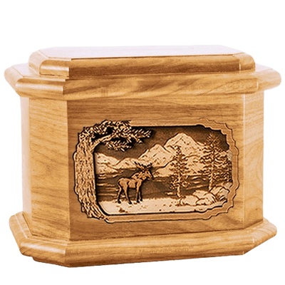 Moose Oak Octagon Cremation Urn