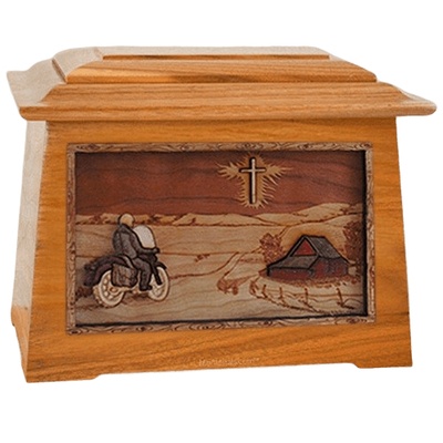 Motorcycle & Cross Mahogany Aristocrat Cremation Urn