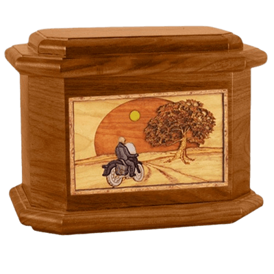 Motorcycle & Moon Mahogany Octagon Cremation Urn