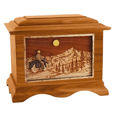 Motorcycle Mountains Mahogany Cremation Urn