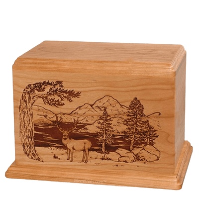 Mule Deer Companion Cherry Wood Urn