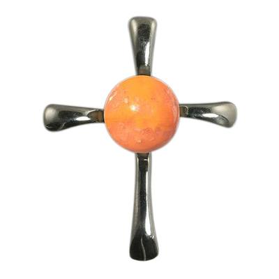 Orange Cross Cremation Ash Pendant